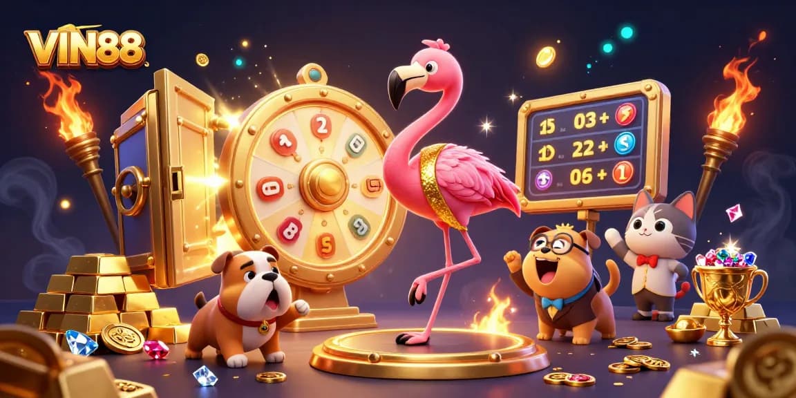 Engage in thrilling gameplay at VIN88 with cartoon characters in a dynamic casino scene.