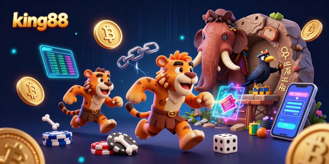Experience the excitement at king88's dynamic casino scene with vivid characters and vibrant gaming elements.