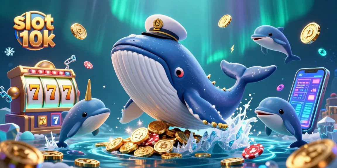 Experience the thrill of slot 10k with a dynamic scene featuring a whale, narwhal, and playful dolphins.