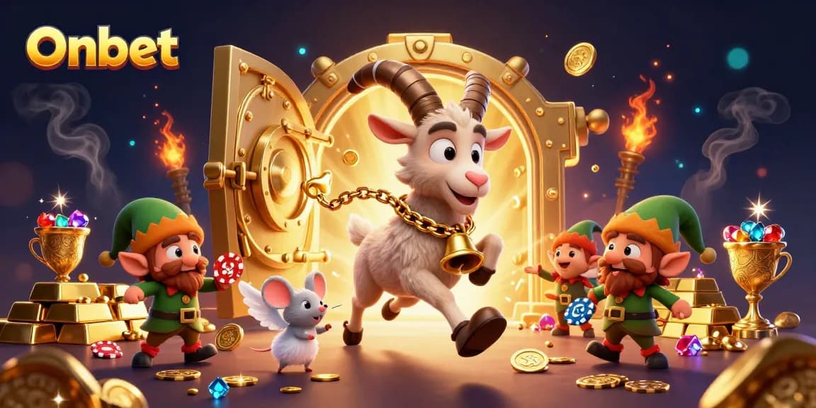 Onbet players enjoy dynamic gaming experiences amidst dazzling casino elements and festive chaos.