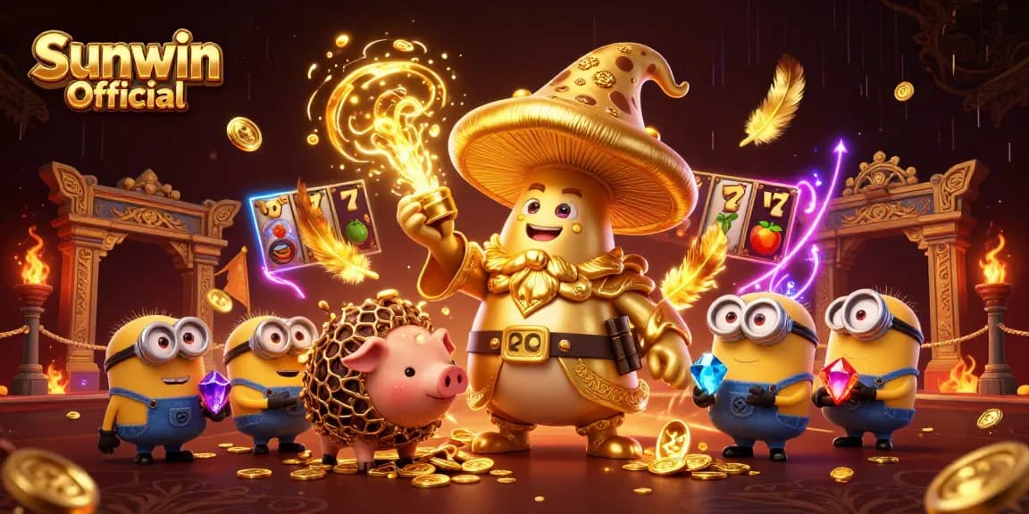 Engage with Sunwin Official's vibrant 3D casino scene filled with slot elements and magical treasures