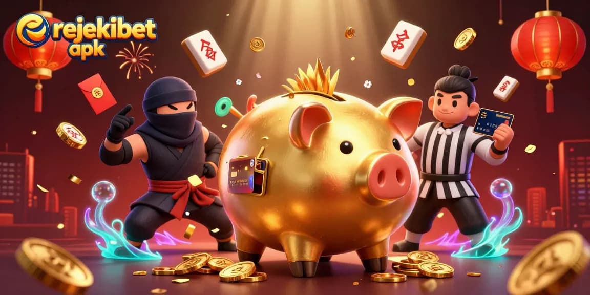 Experience the excitement of rejekibet apk with dynamic characters, stacks of coins, and vibrant casino elements.