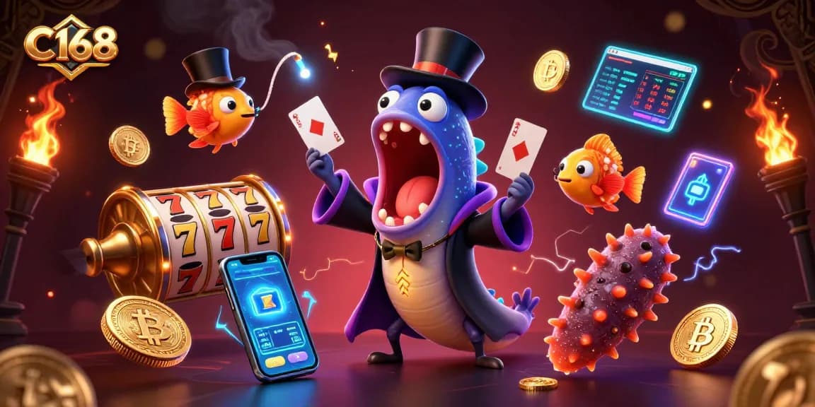 Experience thrilling gameplay at C168 with vibrant casino characters and exciting winning elements!
