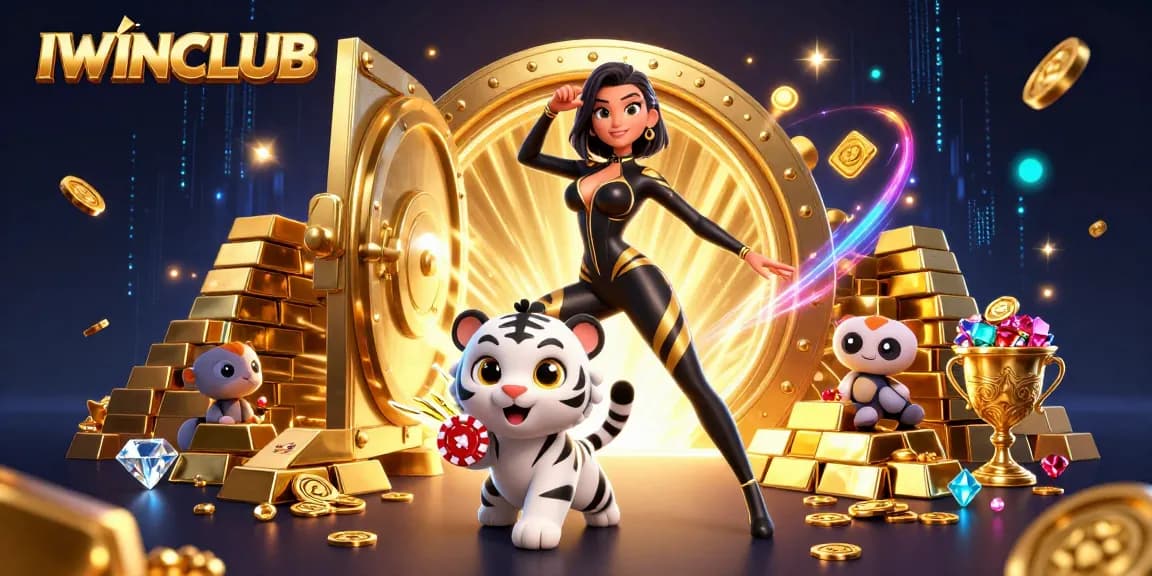 IWINCLUB players enjoy a vibrant, dynamic gaming experience with a stunning 3D casino illustration.