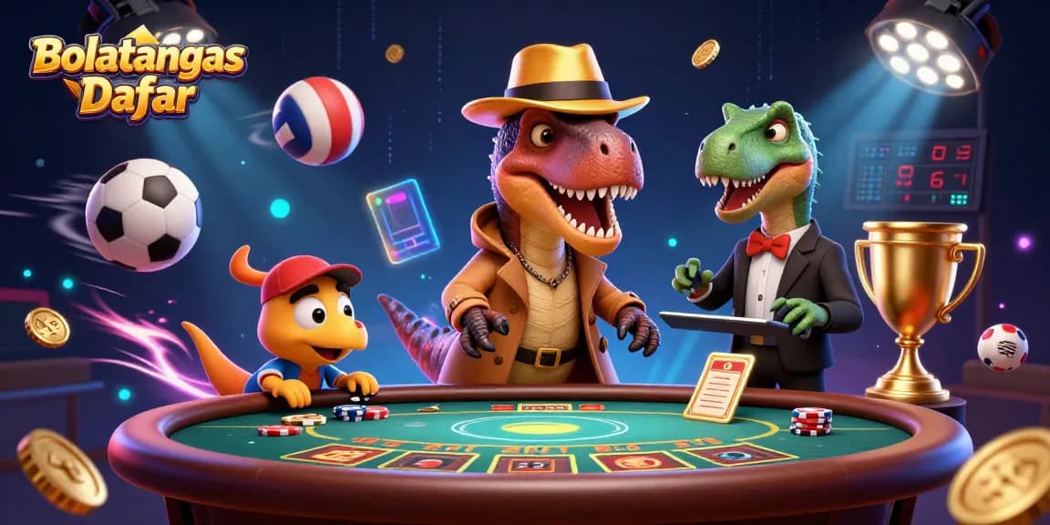 Experience exciting gameplay with Bolatangkas Daftar, featuring a velociraptor at a blackjack table.