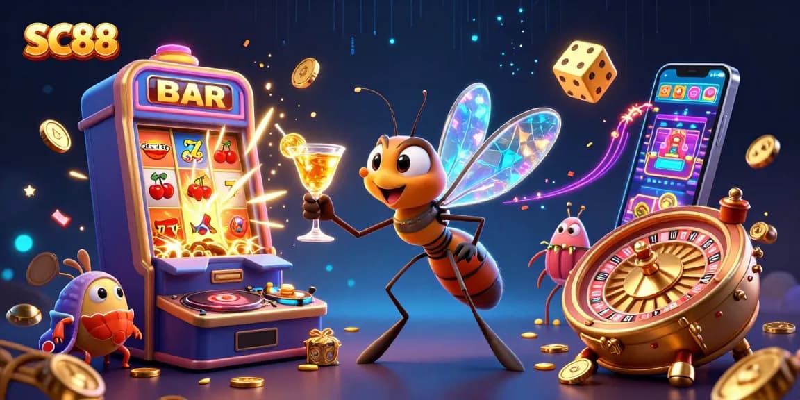 SC88 casino experience featuring a mascot, DJ, and roulette wheel amidst a jackpot celebration.