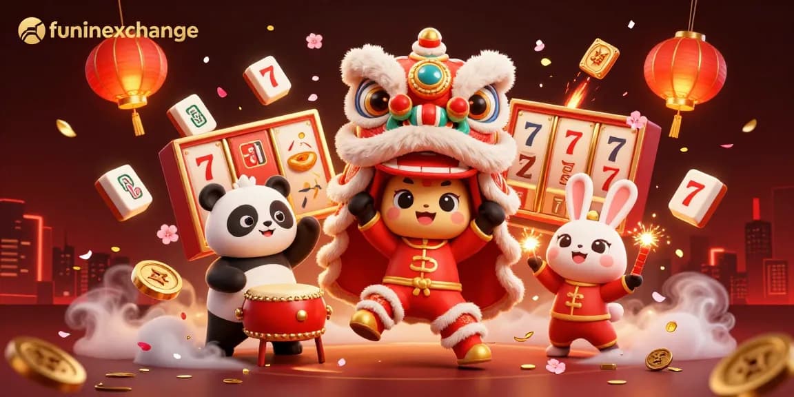 Engage in the thrill of funinexchange as lively characters celebrate with colorful slot symbols and festive decorations.