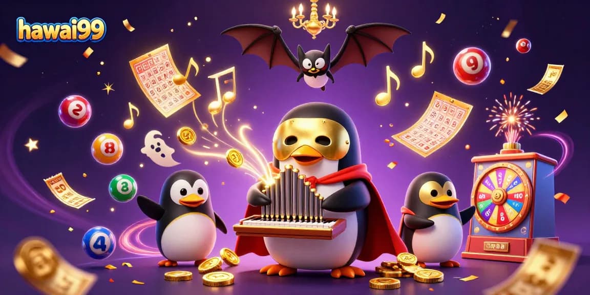 Experience the excitement of hawai99 with a vibrant casino scene featuring colorful lottery elements and animated characters.