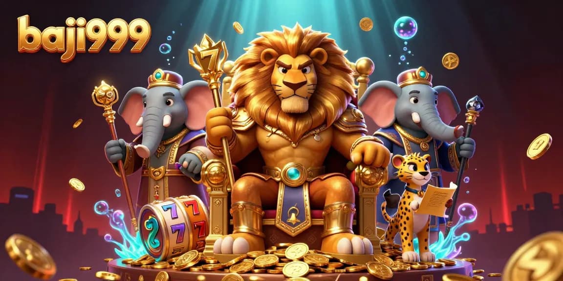 Baji999 engages players with thrilling slot games and vibrant cartoon characters in a lively casino scene.
