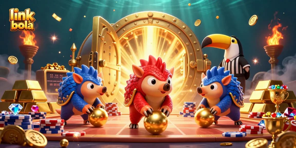 Engage with link judi bola through animated pangolins bowling in a casino themed scene.