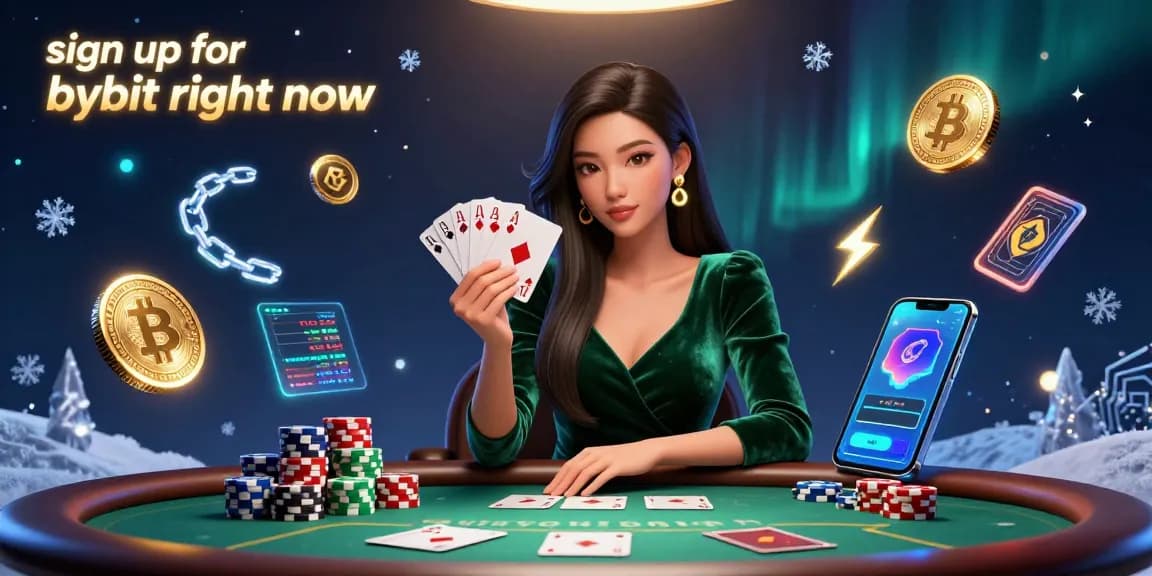 Sign up for bybit right now and win big with immersive card play against a vibrant crypto backdrop.