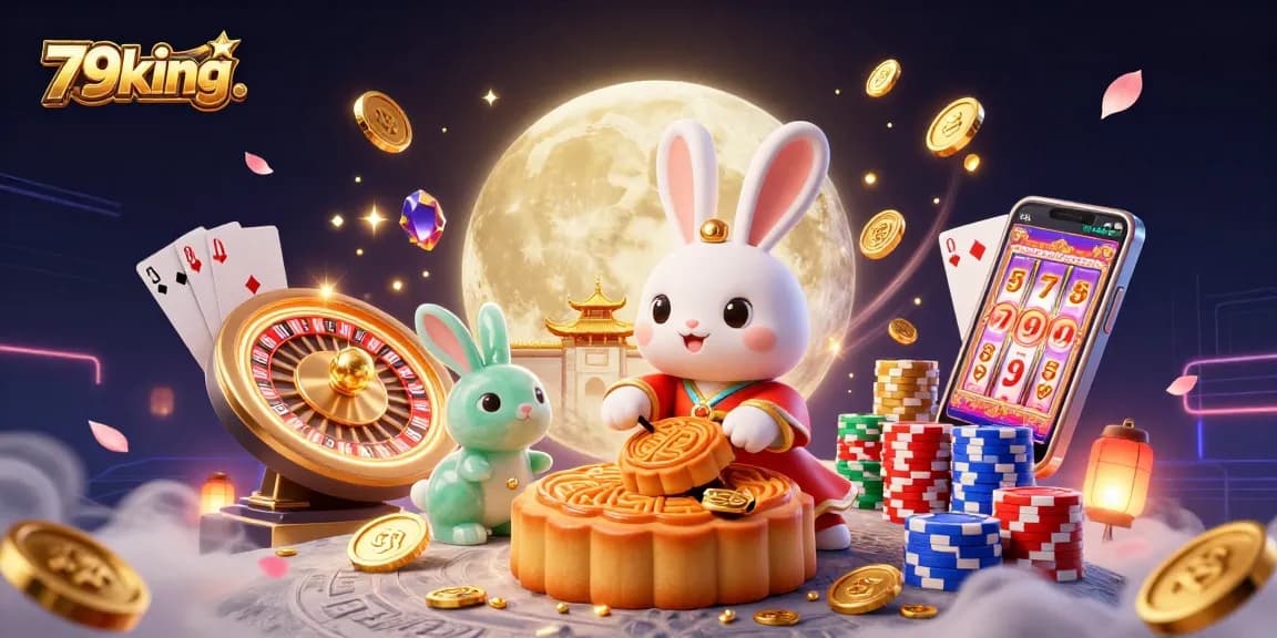 Experience the thrill at 79king. with the moon rabbit uncovering unique poker chips amidst dazzling casino elements.