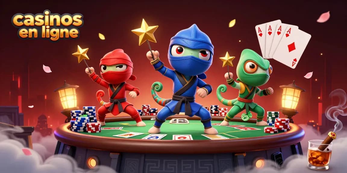 Engage in thrilling gameplay at casinos en ligne with vibrant chameleon ninjas and dynamic poker elements.