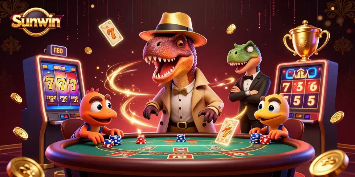 Sunwin captivates players at a vibrant blackjack table featuring animated characters and lively casino elements.