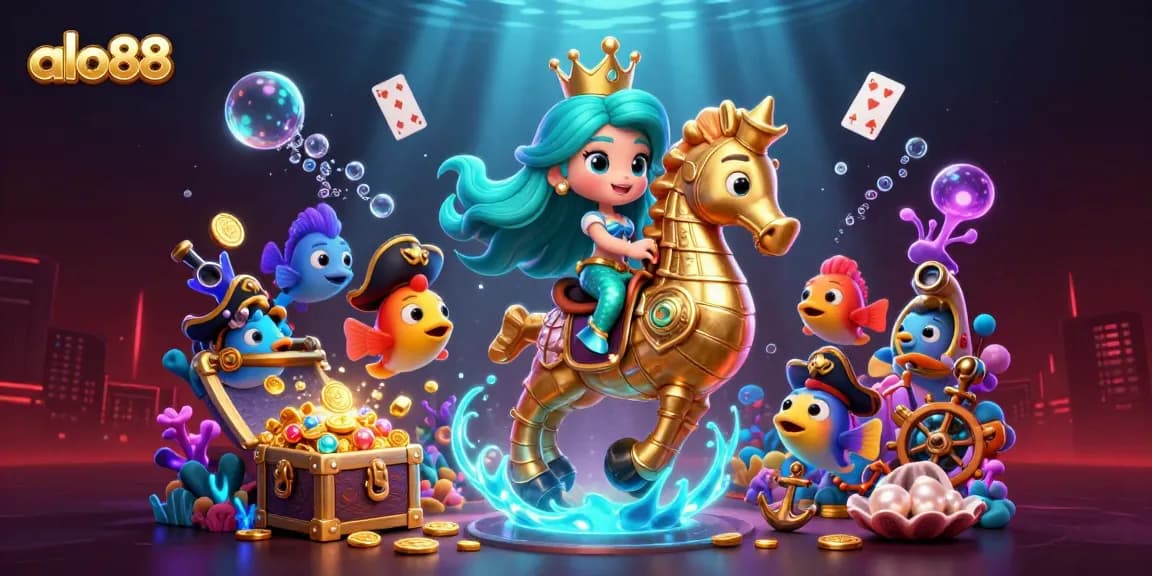 Experience thrilling gameplay at alo88 with vibrant 3D illustrations showing dynamic underwater gambling elements.