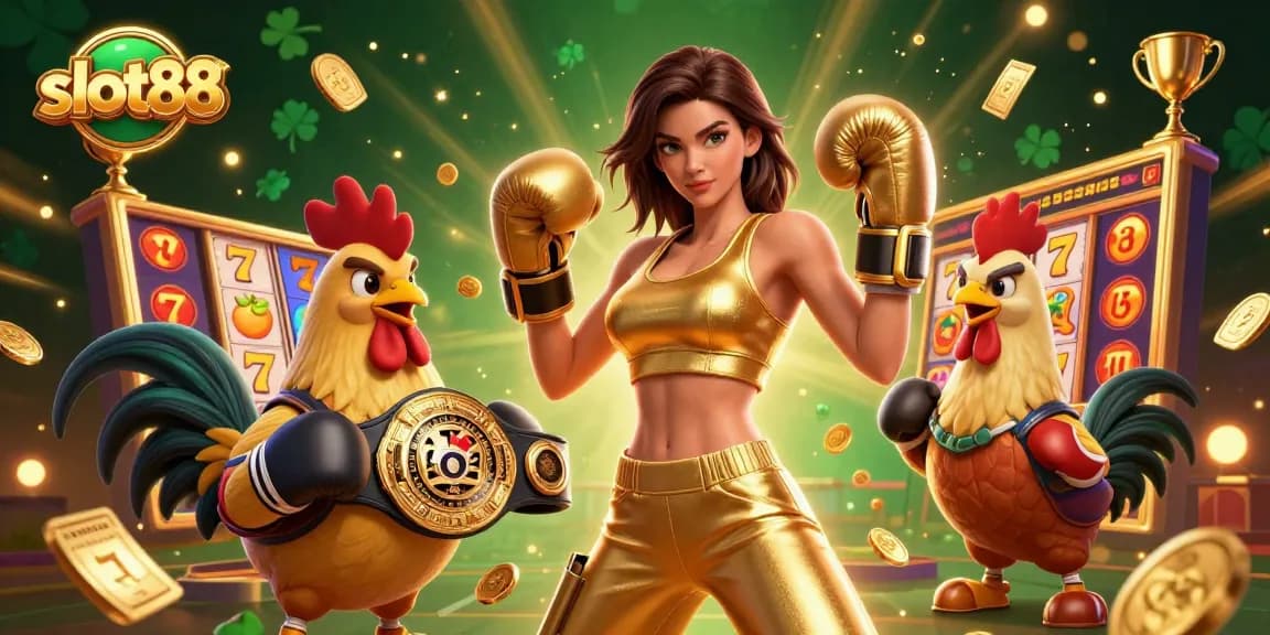 Win big with slot88 in this vibrant 3D illustration featuring dynamic characters and casino elements.