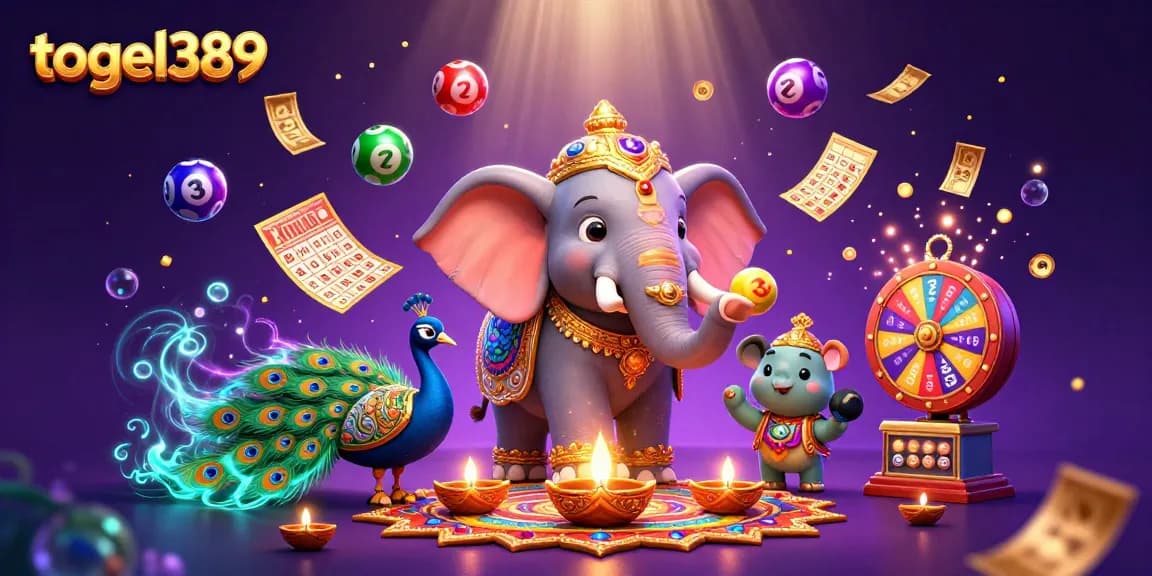 Play and win with togel389 in a vibrant lottery-themed casino illustration full of excitement.