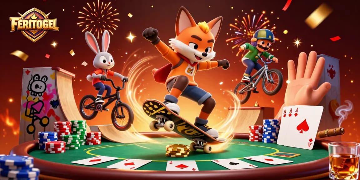 Engage in thrilling gameplay at FERITOGEL with dynamic scenes featuring gaming elements and characters.