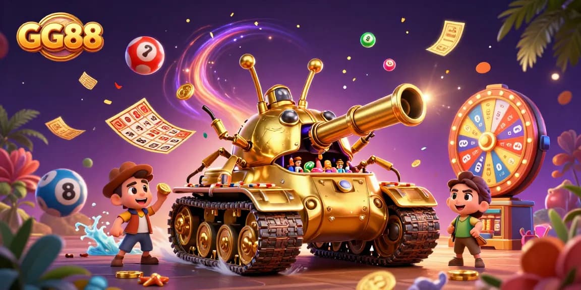 Experience thrilling gaming with GG88 in a vibrant 3D illustration showcasing casino excitement.