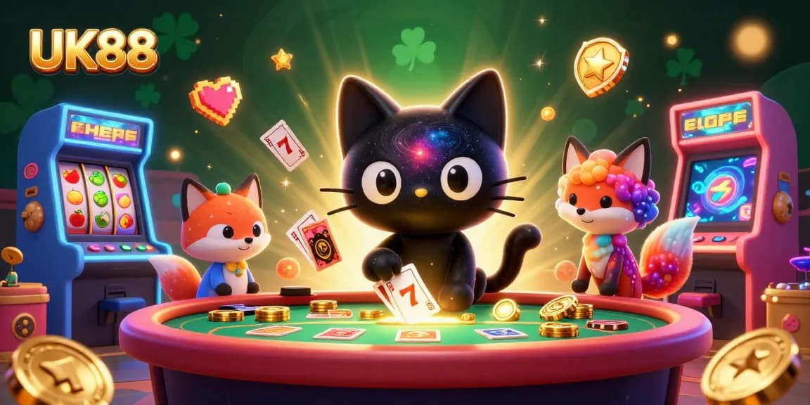 Join the cosmic fun at UK88 with a black hole cat and nebula fox at the slots table.