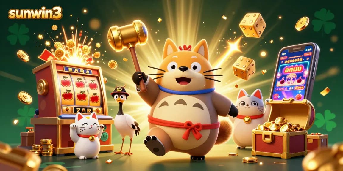 Experience thrilling jackpots with sunwin3 in this vibrant 3D illustrated casino scene.