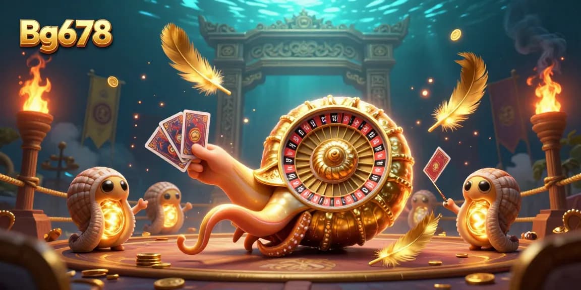 Experience vibrant gaming action at Bg678 with a stunning 3D casino illustration featuring engaging games and golden treasures.