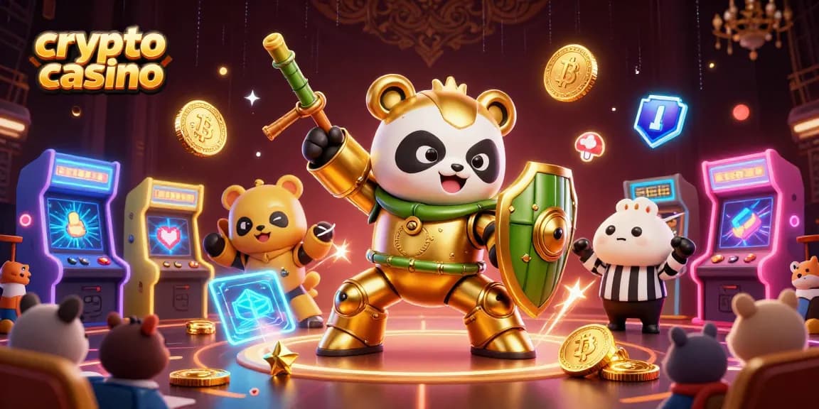 Engage in the vibrant world of a crypto casino with cheering characters and digital gaming aesthetics.
