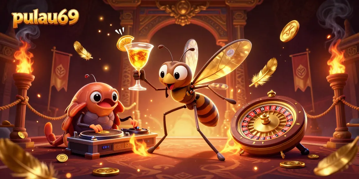 Join the pulau69 casino world featuring vibrant characters and game symbols immersed in action.