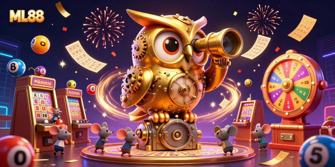 Play exciting games at ML88 with dynamic lottery balls and golden prizes in a vibrant casino scene.