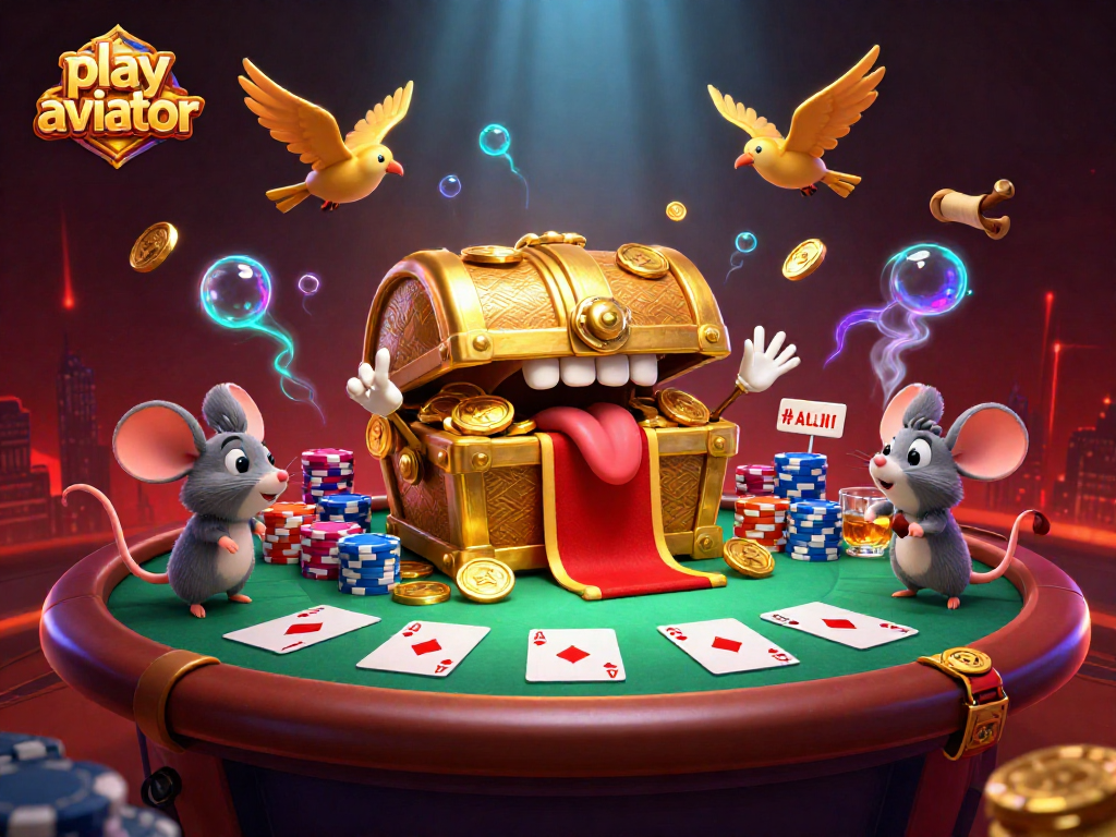 Play Aviator and win exciting prizes in this colorful casino-themed illustration.