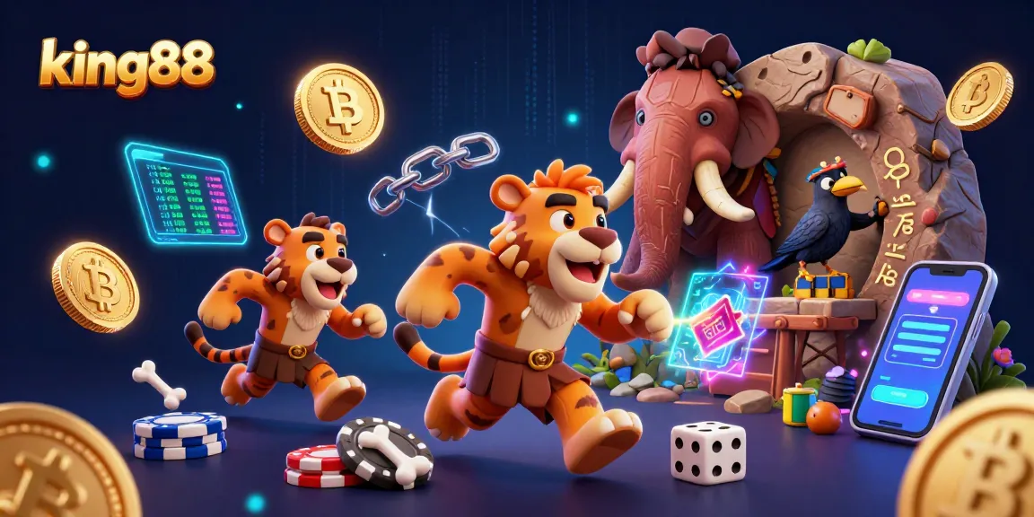 Experience the excitement at king88's dynamic casino scene with vivid characters and vibrant gaming elements.