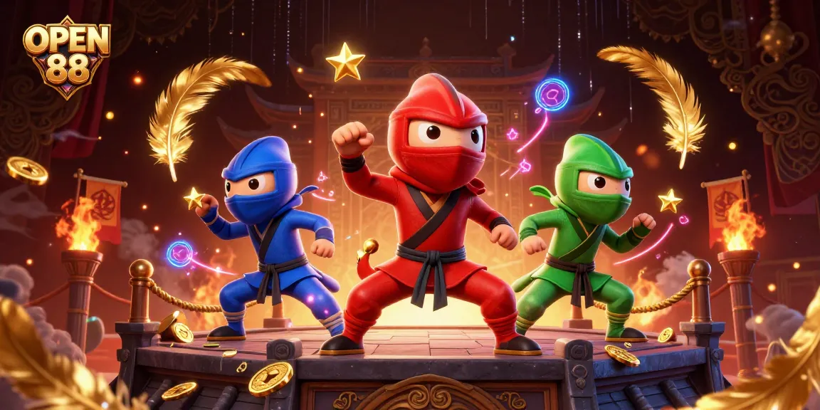 Experience exciting gaming with OPEN 88's dynamic 3D casino action from colorful chameleon ninjas.