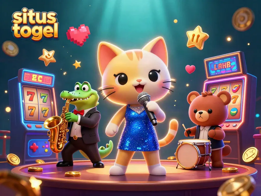 Experience the excitement of situs togel with lively characters on a vibrant casino stage.