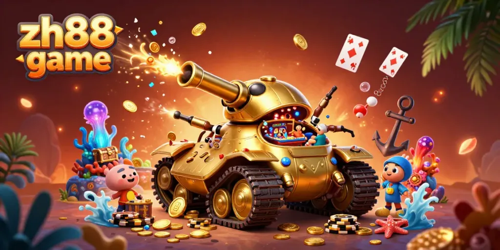 Experience the thrill of the zh88 game in this dynamic casino-inspired 3D illustration.