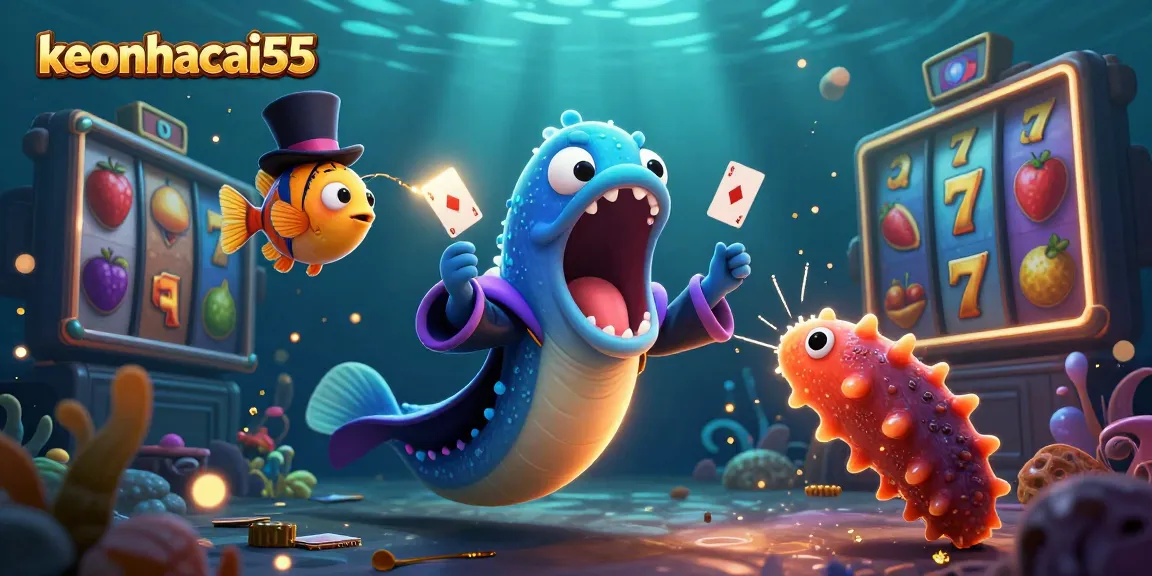 Experience thrilling slots with keonhacai55 in this vibrant underwater casino scene.