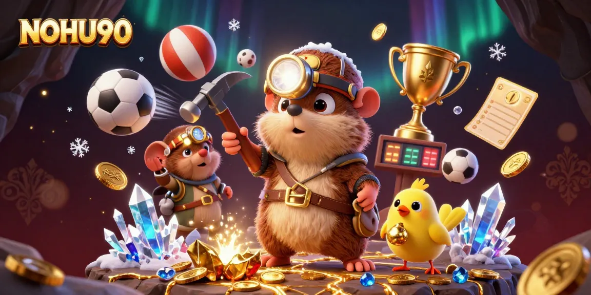 Experience NOHU90 with exciting betting elements in this vibrant casino-themed illustration.