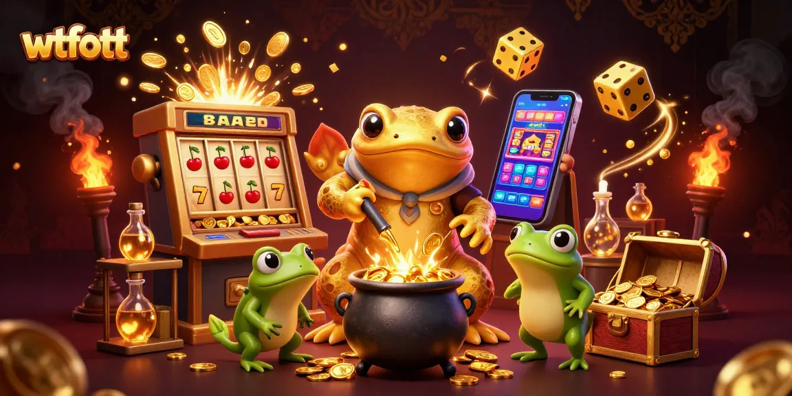 Experience thrilling games at wtfott with a dynamic 3D scene featuring lucky symbols and gold rewards.