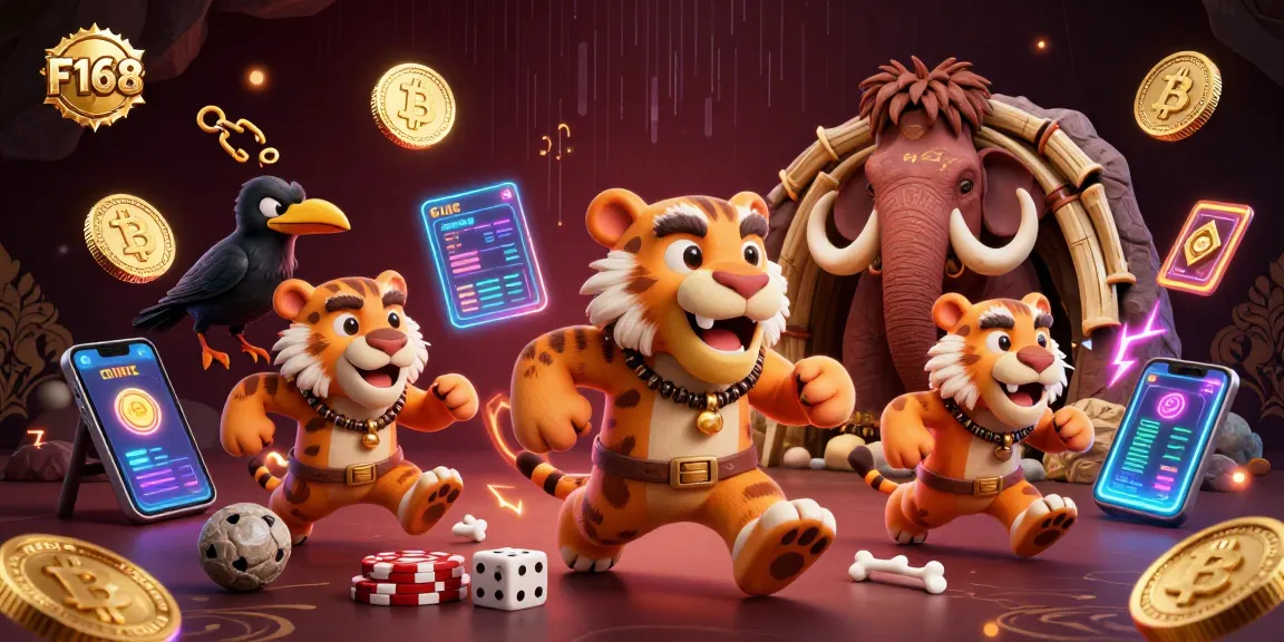 Join the excitement at F168 with this vibrant illustration showcasing a prehistoric casino adventure.