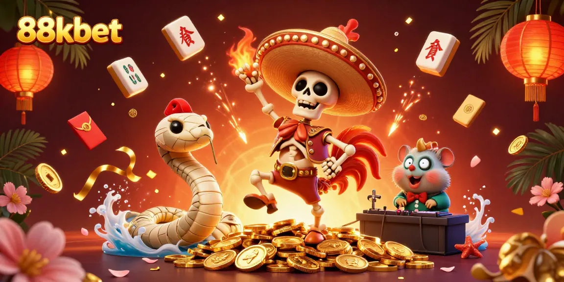 Experience exciting wins at 88kbet with vibrant gaming elements featuring animated characters.