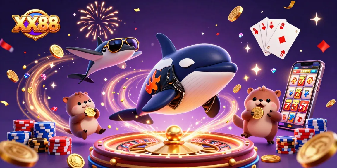 Experience the excitement of XX88 with an engaging casino scene featuring vibrant characters and dynamic game elements.