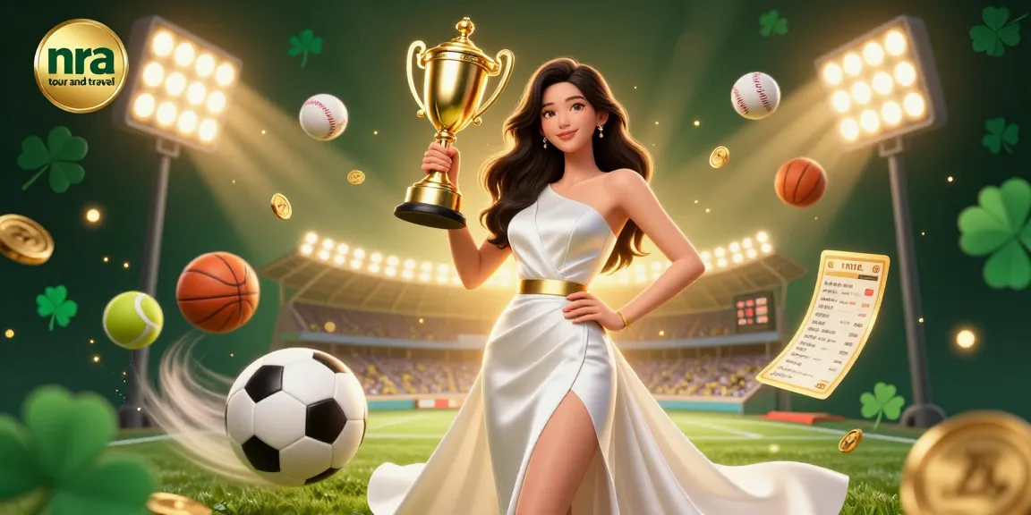 Win big with nra tour and travel featuring an Asian woman holding a golden trophy in a dynamic casino scene.