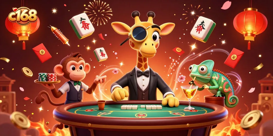 Experience thrilling gaming action at c168 with a high-roller giraffe and vibrant casino elements.