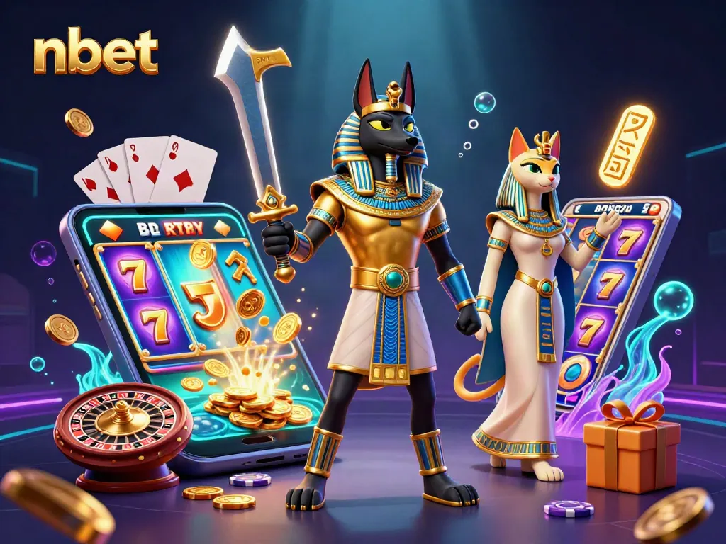Engage with nbet through vibrant online casino experience showcasing Anubis and Bastet.