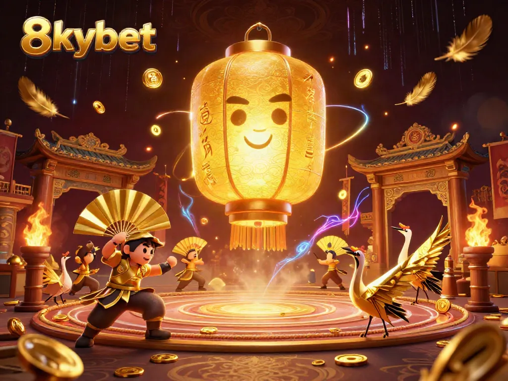 Experience thrilling gameplay at 8xbet with golden spirits amidst a vibrant casino scene.