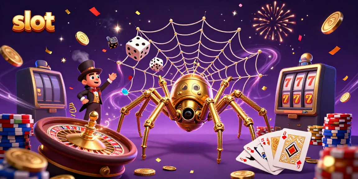 Slot memukau dengan karakter mainan 3D, kepingan emas, dan simbol keberuntungan.