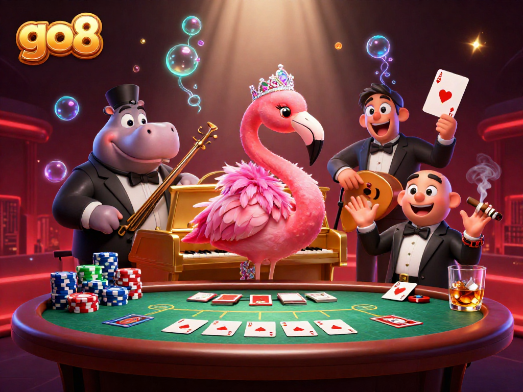 Experience thrilling gaming at go8, featuring vibrant 3D characters and dynamic casino elements.