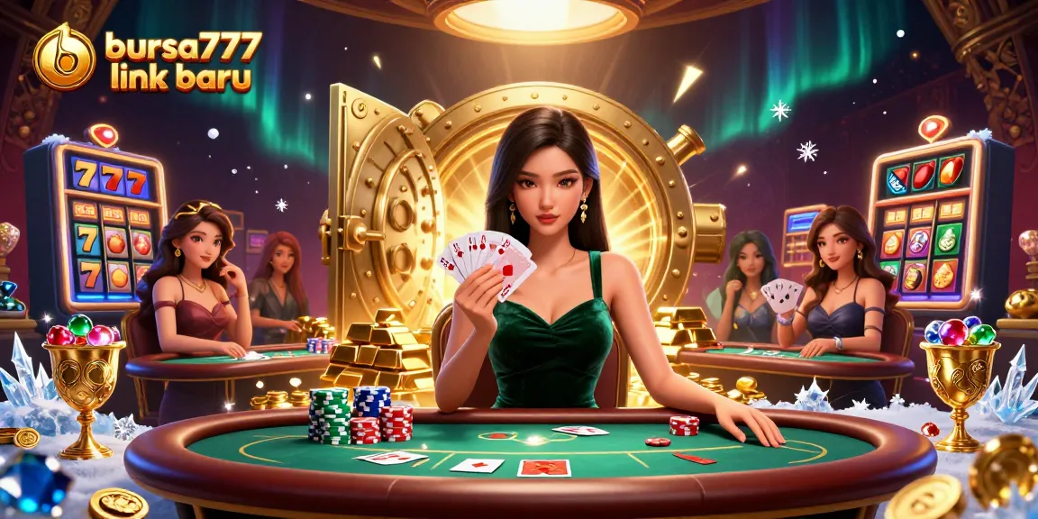 Try your luck at bursa777 link baru with a stunning Asian woman playing poker in a vibrant casino setting.