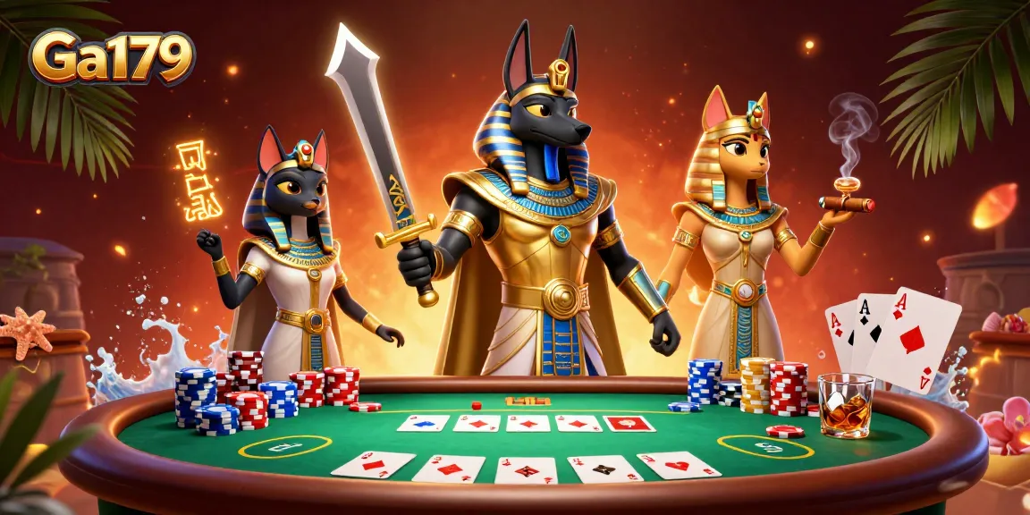 Experience thrilling poker action with Ga179 featuring ancient warrior characters in a vibrant casino atmosphere.