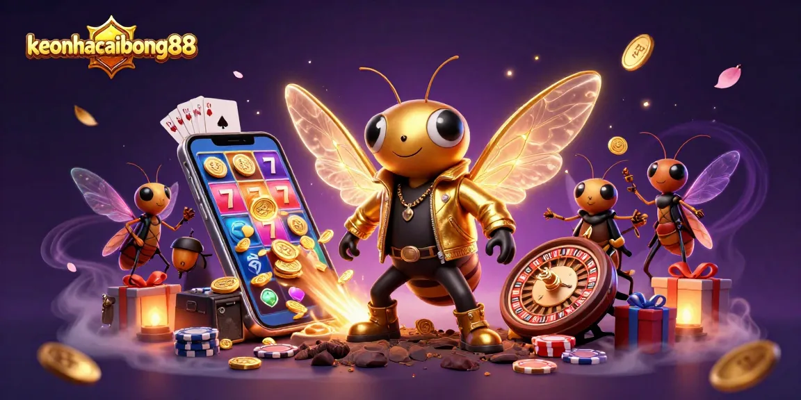 Experience excitement with keonhacaibong88 in a lively 3D casino illustration of dynamic characters.