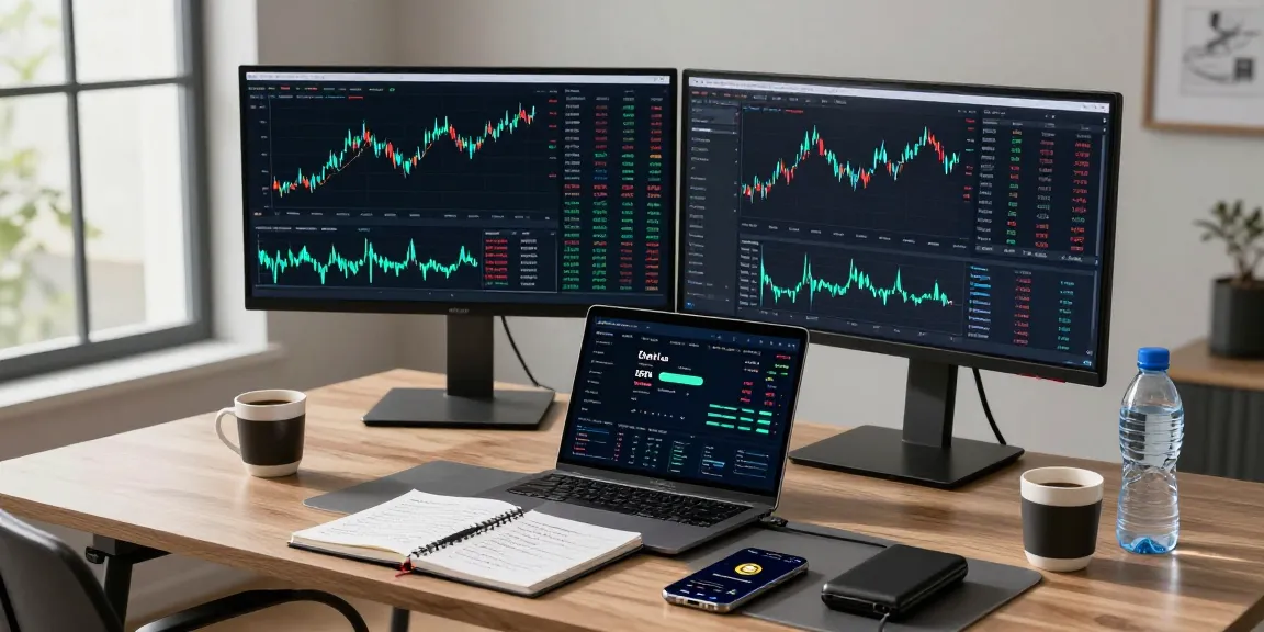 Playexch247 cryptocurrency trading dashboard showcasing live markets, digital wallet, and professional trading tools in a modern home office.